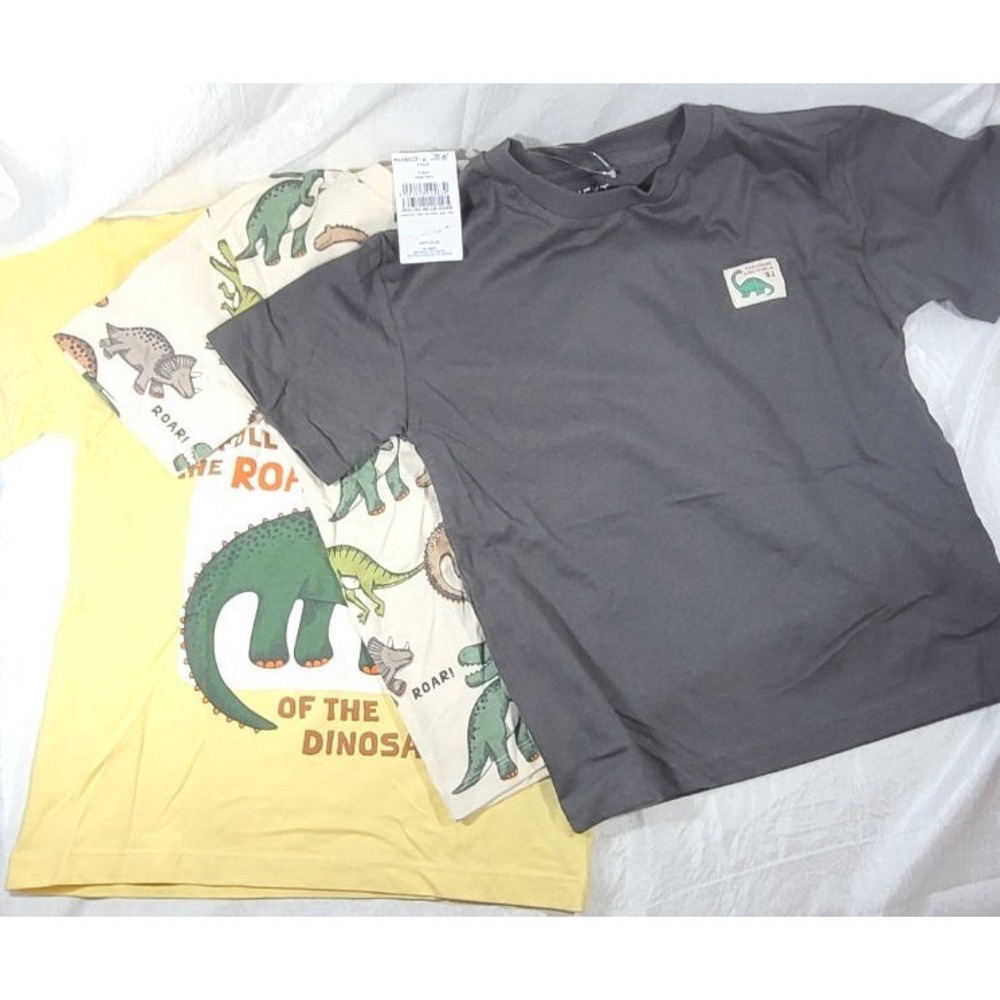 Next Boy's 3-Pack Monochrome/Yellow Dinosaur Short Sleeve T-Shirts Sz 5-6 Years